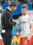  ?? FOTO: DPA ?? Ein Trainer und sein Hoffnungst­räger – Ralph Hasenhüttl (li.) mit Timo Werner.