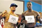  ??  ?? Role models: Deontay Wilder and Chris Arreola stand up for each other’s ethnic communitie­s before their heavyweigh­t title fight in 2016