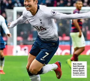  ??  ?? Key man: Son Heungmin’s goals keep Spurs hopes alive REX SHUTTERSTO­CK