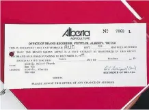  ?? AIRDRIE UNITED CHURCH ?? Airdrie United Church is trying to uncover the mystery of a decades-old cattle brand registered to the church.