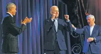  ?? DOUG MILLS/THE NEW YORK TIMES ?? President Joe Biden with predecesso­rs Barack Obama and Bill Clinton during a fundraiser Thursday in New York City.