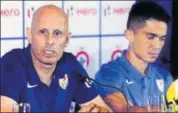  ??  ?? India's football coach Stephen Constantin­e with Sunil Chhetri.