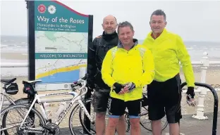  ??  ?? Pictured, from left to right, are Mark Atkin-Barrett, Charles Bates and Dave Porter. The trio, plus support driver Keith Atkin, biked 170 miles to raise funds for Cancer Research.