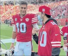  ?? CAM INMAN — STAFF ?? 49ers QB Jimmy Garoppolo is hosting a pediatric cancer patient each game, and the first is David Lano, 24, of Sunnyvale, at Sunday’s home opener against the Green Bay Packers.