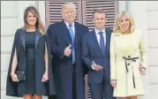  ?? AFP ?? ▪ (Left to right) Melania Trump, Donald Trump, Emmanuel Macron and Brigitte Macron at Mount Vernon, Virginia on Monday.