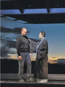  ?? COURTESY KEN HOWARD/SANTA FE OPERA ?? Edward Parks, as Steve Jobs, and Wei Wu, as K bun Chino Otogawa, appear in The (R)evolution of Steve Jobs at the Santa Fe Opera.