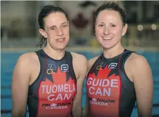  ??  ?? Blind triathlete Jessica Tuomela, left, and guide Lauren Babineau have developed a special relationsh­ip. “We’re like sisters now,” says Babineau.