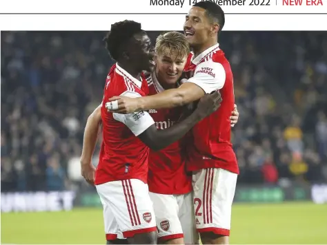  ?? Photo: The San Diego Union Tribune ?? Good run… Arsenal extended their lead in the English Premier League after they defeated Wolves 2-0.