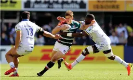  ?? Photograph: James Crombie/Inpho/ Shuttersto­ck ?? Leicester’s Guy Porter in action against Clermont. The centre will miss the second leg of the Champions Cup last-16 tie after being banned.