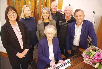  ?? ?? Claire Henshall’s swansong was a family affair with her six children and their families attending mass to hear her play just one last time (from left) Fran Stevenson, Marie Goggins, Anne Eacott, Michael Henshall, Peter Henshall and John Henshall.