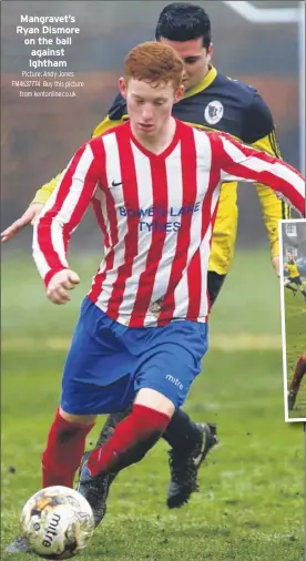  ?? Picture: Andy Jones FM4637774 Buy this picture from kentonline.co.uk ?? Mangravet’s Ryan Dismore on the ball against Ightham