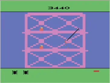  ??  ?? » [Atari 2600] Precise web-spinning is required to swing from the smaller tower sections of the buildings.