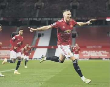  ??  ?? 0 Scott Mctominay celebrates scoring Manchester United’s second goal inside three minutes.