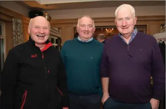  ??  ?? Jerome Brosnan (Scartaglin), Tom Prendivill­e (Brosna) and Dan Herlihy (Scartaglin) at the Kellihers Feed and Agri Supplies seminar at Ballygarry Hosue Hotel and Spa, Tralee.