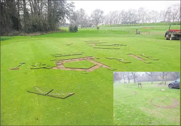  ?? Picture: Canterbury Golf Club ?? Greenkeepe­rs had to re-lay parts of the course after bikers drove across the course at Canterbury Golf Club leaving them damaged, inset, as members played