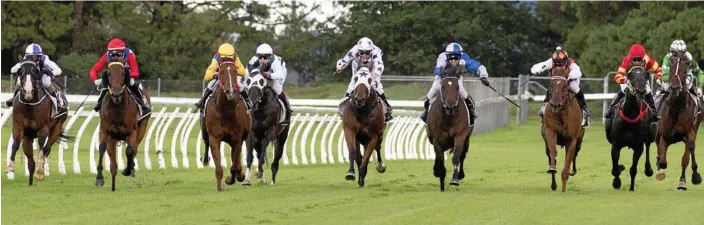  ??  ?? HOME STRAIGHT: Isis Magic (second from left) on her way to victory for Beau Appo in the Class 5 Handicap at Clifford Park. PHOTO: NEV MADSEN