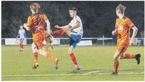  ??  ?? PATHWAY Christian Bennett challenges for possession during Gosport Borough under-23s’ game at AFC Portcheste­r in October