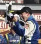  ?? DERIK HAMILTON — ASSOCIATED PRESS ?? AJ Allmending­er celebrates after winning at Watkins Glen Internatio­nal on Aug. 10, 2014.