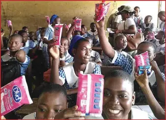  ??  ?? Students of United Christian Junior Secondary School, Liverpool, Apapa with their sanitary products