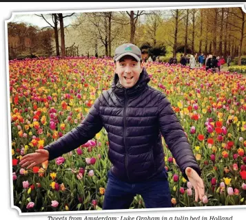  ??  ?? Tweets from Amsterdam: Luke Graham in a tulip bed in Holland