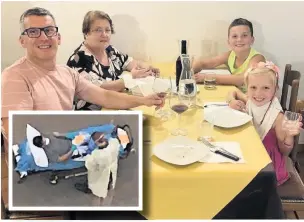  ??  ?? Th The S Savarese f family il h holidaying lid i l last year. From left: Filippo, Fortunata, Stanley and Chiara and (inset) a patient being treated on the cruise ship