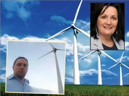  ??  ?? Cllr Paddy Meade and Cllr Dolores Minogue both addressed a meeting in relation to a wind farm plan, located close to Ardee. Campaigner­s say the total height of the turbines will be 126m, twice the height of Liberty Hall in Dublin.