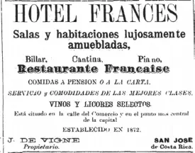  ?? IMAGEN: Rafael A. Méndez para LN. ?? Aviso del Hotel Francés publicado el 16 de noviembre de 1888 en el Diario El Comercio.