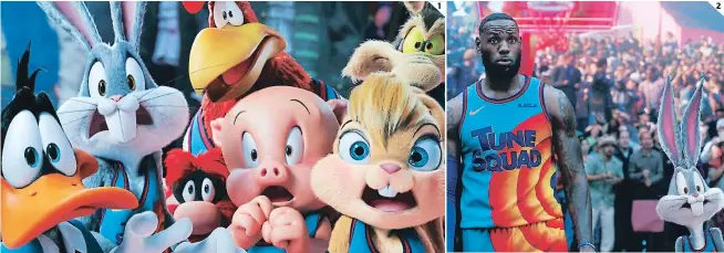  ??  ?? (1) Los personajes más queridos de la factoría Looney Tunes están de regreso a la pantalla grande. (2) Lebron James es el protagonis­ta de está nueva historia.