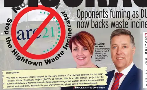  ??  ?? CHANGE OF TUNE
Post from Pam Cameron MLA showing Mr Girvan, right, supported protest
SHOCK Letter to Government