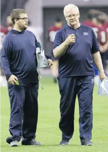  ?? PIERRE OBENDRAUF ?? Alouettes head coach Mike Sherman offers no apologies for including his 25-year-old son Ben on his staff: “We think alike, we walk alike and we act alike a lot of times. He was a good fit for the job.”