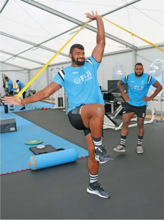  ??  ?? Fiji Airways Flying Fijian rep Tevita Ratuva during a gym session in Abashiri, Japan on september 16, 2019. Photo: FRU Media