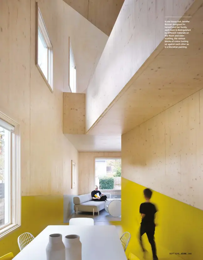  ??  ?? In the house that Jennifer Bonner designed for herself and her family, each room is distinguis­hed by different materials on the floors and wainscotti­ng, the various blocks of colour butting up against each other as in a Mondrian painting.