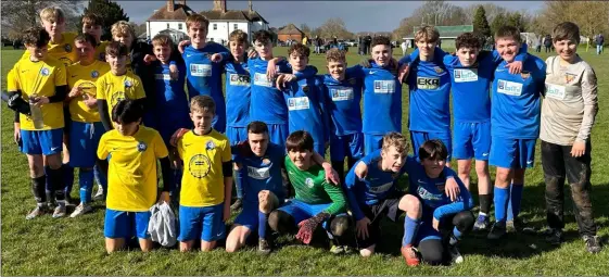  ?? ?? Faversham Strike Force under-14 Thunder with weekend opponents Hernhill at The Mount