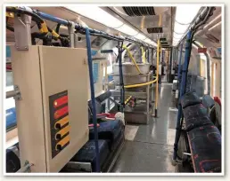  ?? TRANSPORT FOR LONDON. ?? The interior of a converted 1973-Stock with the new rail adhesion equipment installed.