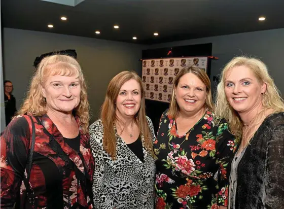  ??  ?? BIG NIGHT: Catching up at the Harristown State High School Class of 1988 reunion are (from left) Angela Doran, Karla Martin, Melissa Bradey and Jodie Wright at The Office.