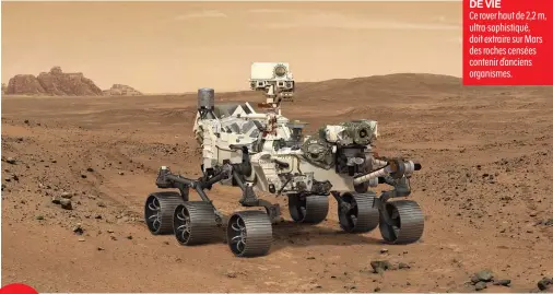  ??  ?? EN QUÊTE DE VIE
Ce rover haut de 2,2 m, ultra-sophistiqu­é, doit extraire sur Mars des roches censées contenir d’anciens organismes.