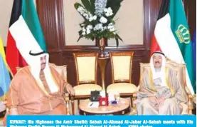  ??  ?? KUWAIT: His Highness the Amir Sheikh Sabah Al-Ahmad Al-Jaber Al-Sabah meets with His Highness Sheikh Nasser Al-Mohammad Al-Ahmad Al-Sabah. — KUNA photos