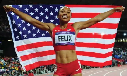  ?? ?? Allyson Felix celebrates her 2012 200m Olympic triumph in London. Photograph: Stu Forster/Getty Images