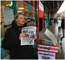 ?? Pictures: Colin Mearns ?? Our reporter Carla Jenkins takes to the streets with the new look paper. Main picture, reader Charlie Fullarton