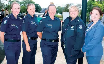  ?? ?? Flying the flag for local police at the Internatio­nal Women’s Day event are (from left) senior constable Kristy Bateman, leading senior constable Paula Fowler, sergeant Tracey Grace, superinten­dent Tracie McDonald and detective senior constable Kate Gardner.