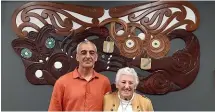  ??  ?? Greg Houkamau and his mother, Angela Houkamau, attend the unveiling of his carving at the Invercargi­ll Public Library.