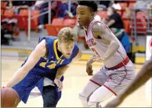  ?? Photo submitted ?? John Brown junior Jake Caudle drives the ball against Bacone (Okla.) on Thursday.