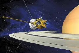  ??  ?? an artist’s rendering of Cassini’s insertion in Saturn’s orbit. The spacecraft has sent back valuable data on two major lakes on the planet’s moon Titan, which could help scientists determine their compositio­n. — nasa