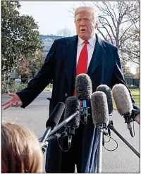  ?? AP/EVAN VUCCI ?? President Donald Trump, speaking to reporters Friday on the White House lawn, said William Barr “was my first choice since day one” to be his attorney general.