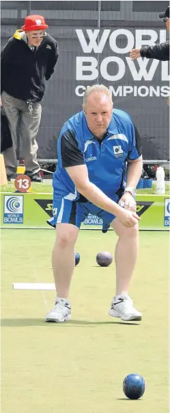  ?? Picture: David Rhys Jones. ?? Darren Burnett unleashes a drive in his match against Ryan Bester in Christchur­ch.