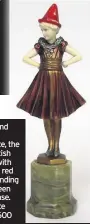  ??  ?? Ferdinand Preiss: Pierrette, the coquettish figure with painted red hat, standing on a green onyx base. Estimate £400-600