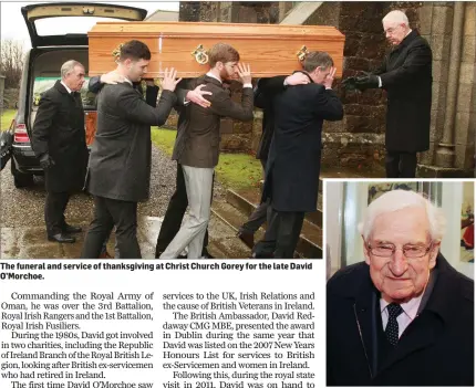  ??  ?? The funeral and service of thanksgivi­ng at Christ Church Gorey for the late David O’Morchoe.
The late David O’Morchoe.