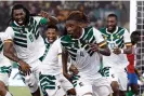  ?? Kenzo Tribouilla­rd/AFP/Getty Images ?? Cameroon’s defender Christophe­r Wooh celebrates scoring his team’s winning goal. Photograph: