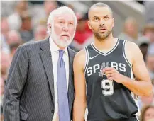  ?? Staff file photo ?? Gregg Popovich and Tony Parker are the last of the core group that led the Spurs to four of their five NBA titles to be recognized by the Naismith Basketball Hall of Fame.