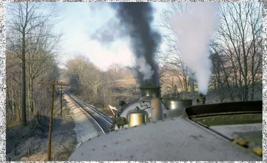  ??  ?? The forward view looked like this from the top of the coal bunker and over the cab roof of Canadian Pacific 4-6-4 No. 2839 in southwest Virginia.